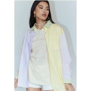 Princess Polly Benjamin Spliced Button Down Shirt Size US 6 Pastel Colors NWT‎